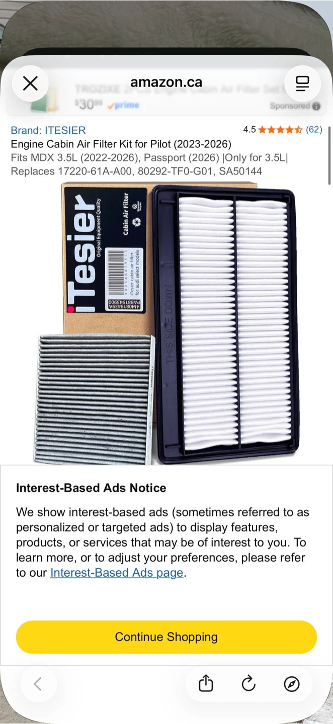 iTesier Engine Air Filter for Pilot and MDX - photo 2
