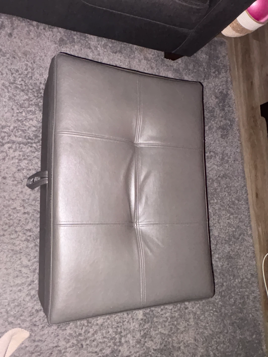 Grey Faux Leather Storage Ottoman