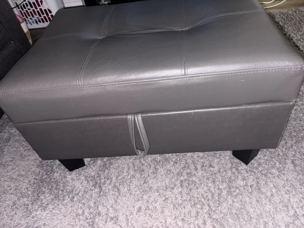Grey Faux Leather Storage Ottoman - photo 2