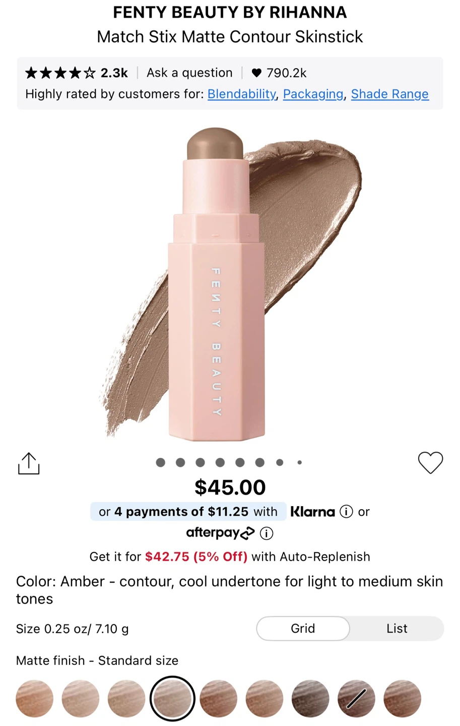 Fenty Beauty Match Stix Matte Contour Skinstick - Amber 01