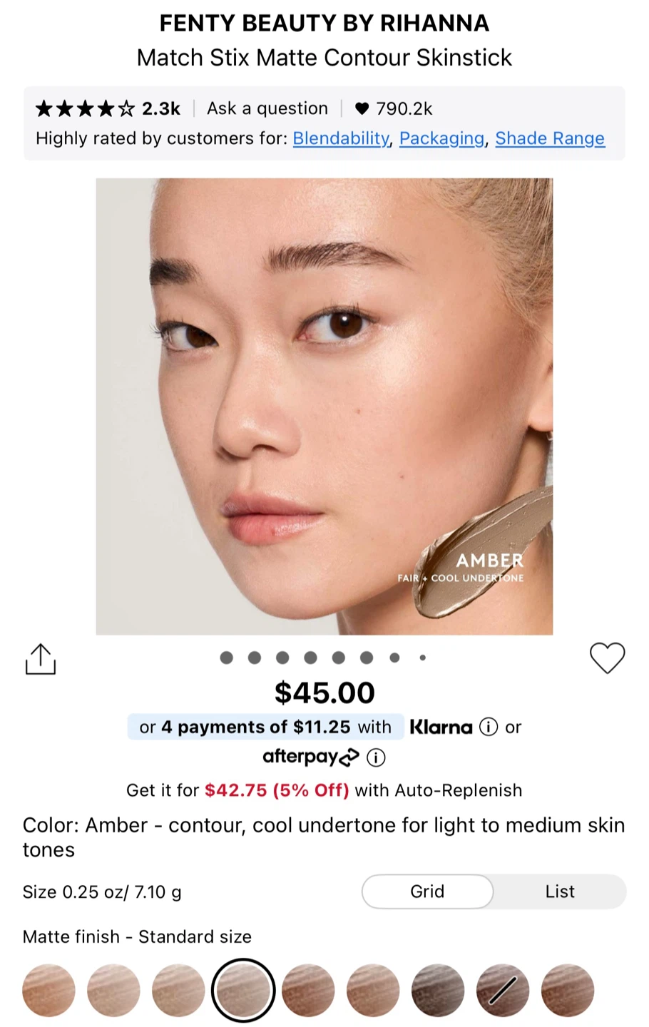 Fenty Beauty Match Stix Matte Contour Skinstick - Amber 01 - photo 2