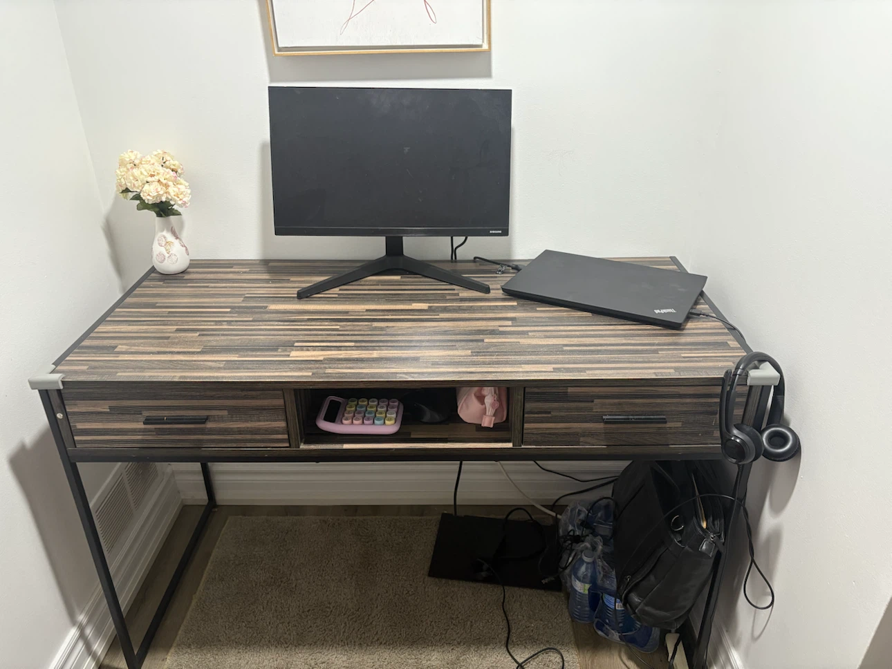 Industrial style wooden desk with two drawers