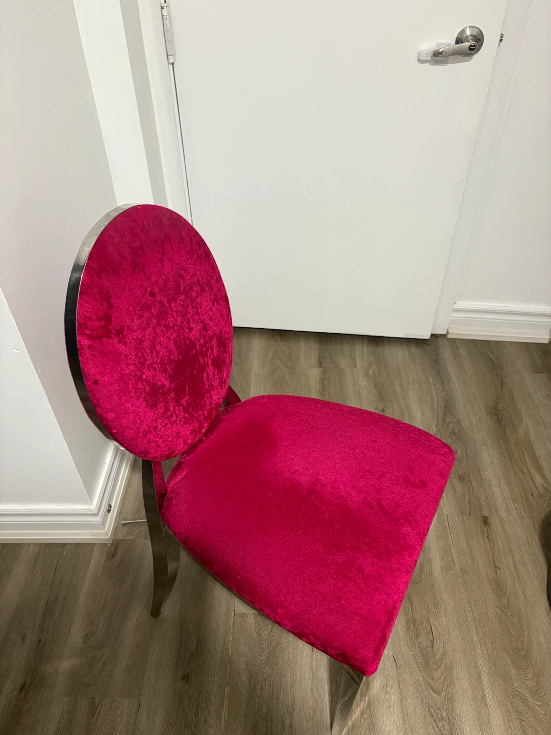 Hot Pink Velvet Dining Chair with Silver Frame