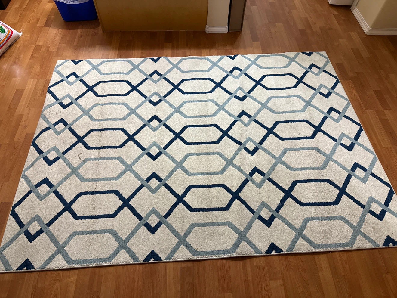 Blue and White Geometric Area Rug