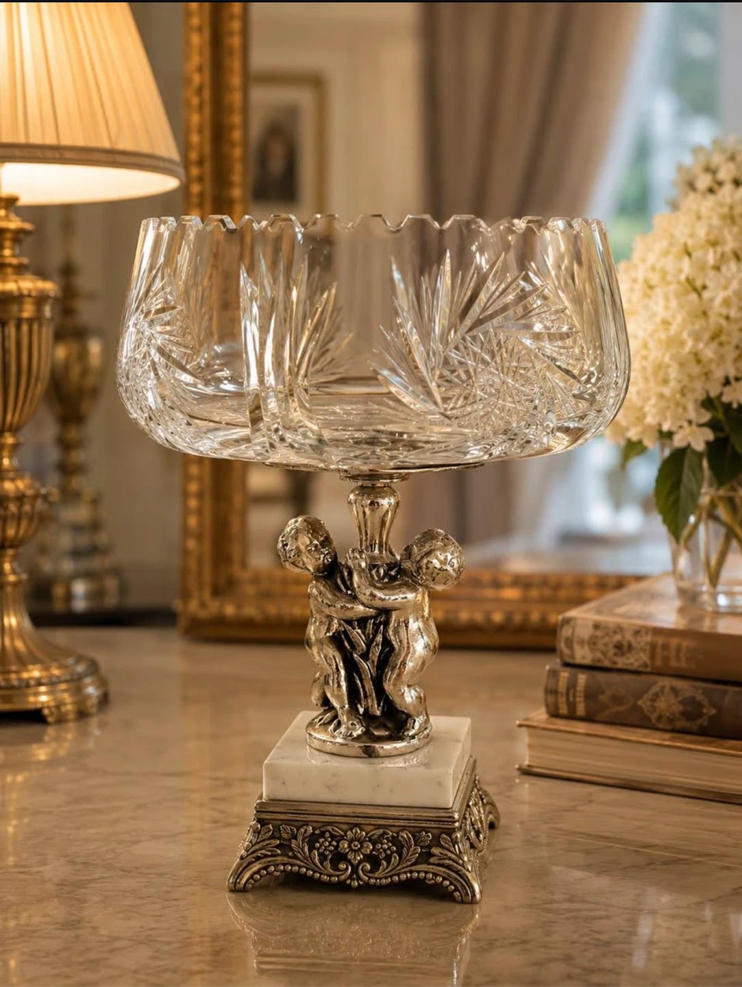 Vintage Crystal & Silver Cherub Centrepiece Bowl