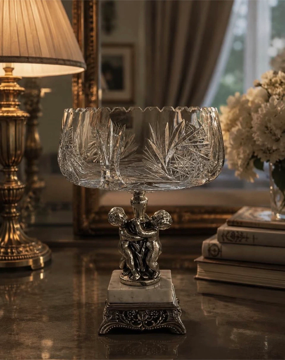 Vintage Crystal & Silver Cherub Centrepiece Bowl - photo 2