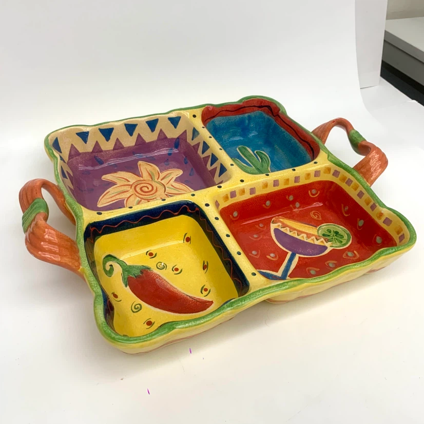 Divided Serving Tray 4 Section Appetizer Snack Dip Platter Dish
