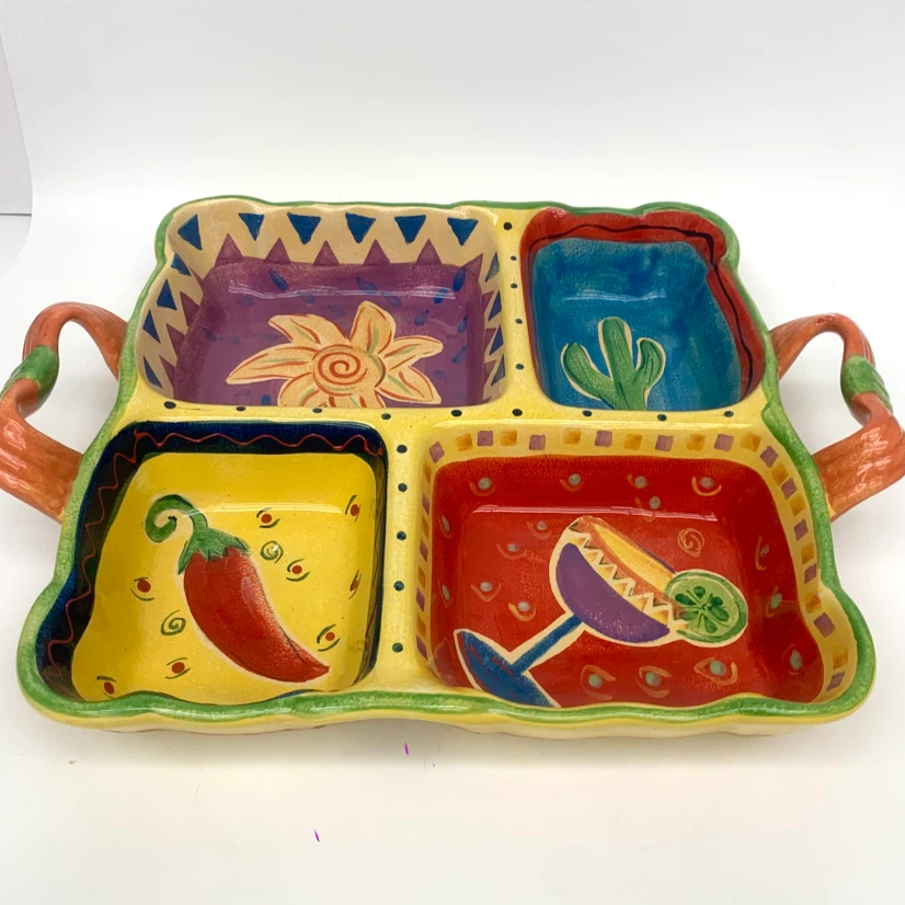 Divided Serving Tray 4 Section Appetizer Snack Dip Platter Dish - photo 2