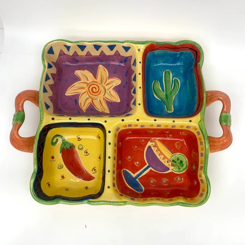 Divided Serving Tray 4 Section Appetizer Snack Dip Platter Dish - photo 3