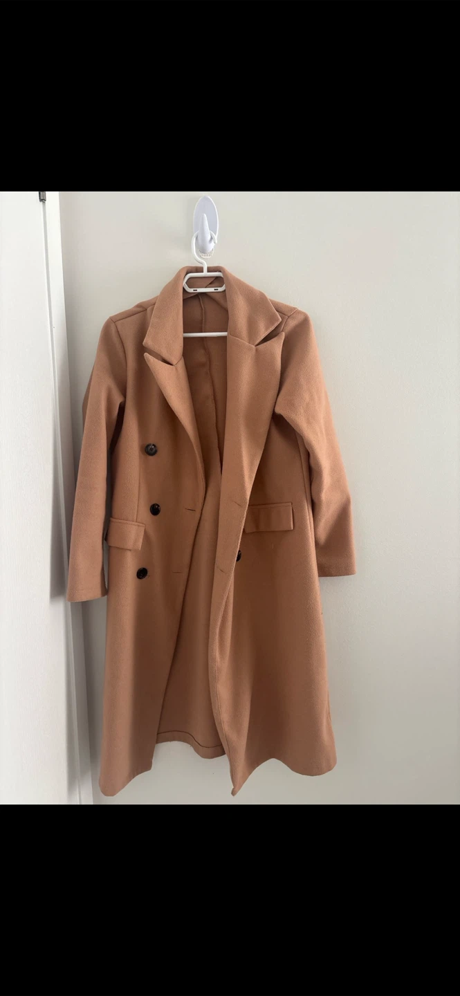 Camel Double-Breasted Long Coat