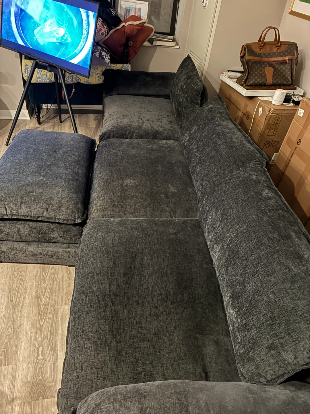 Dark Gray Sectional Sofa with Ottoman