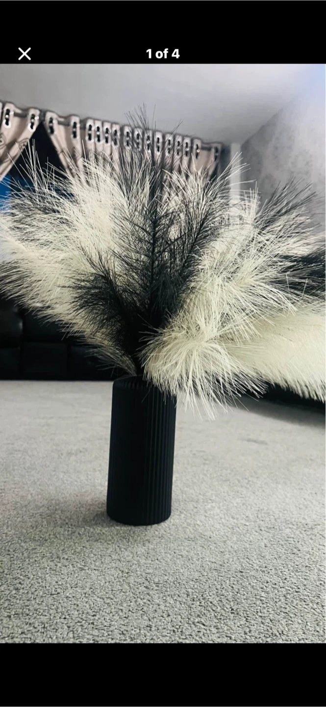 Black and white decorative faux pampas grass with vase