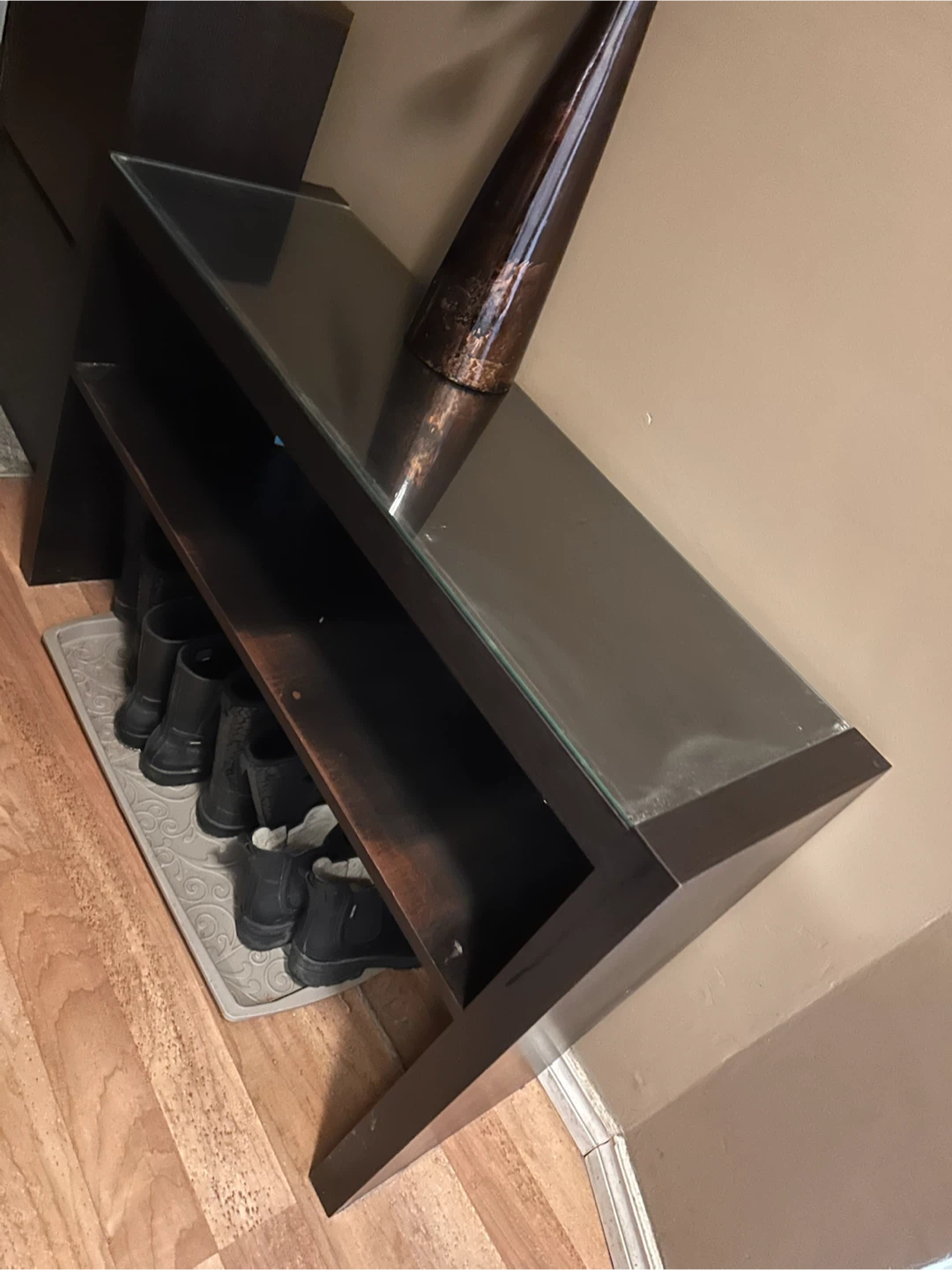 Dark Brown Ikea Console Table with Glass Top