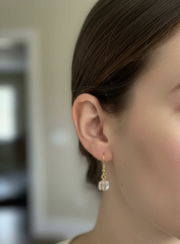 Gold Tone Crystal Clear Cube Drop Earrings - photo 2
