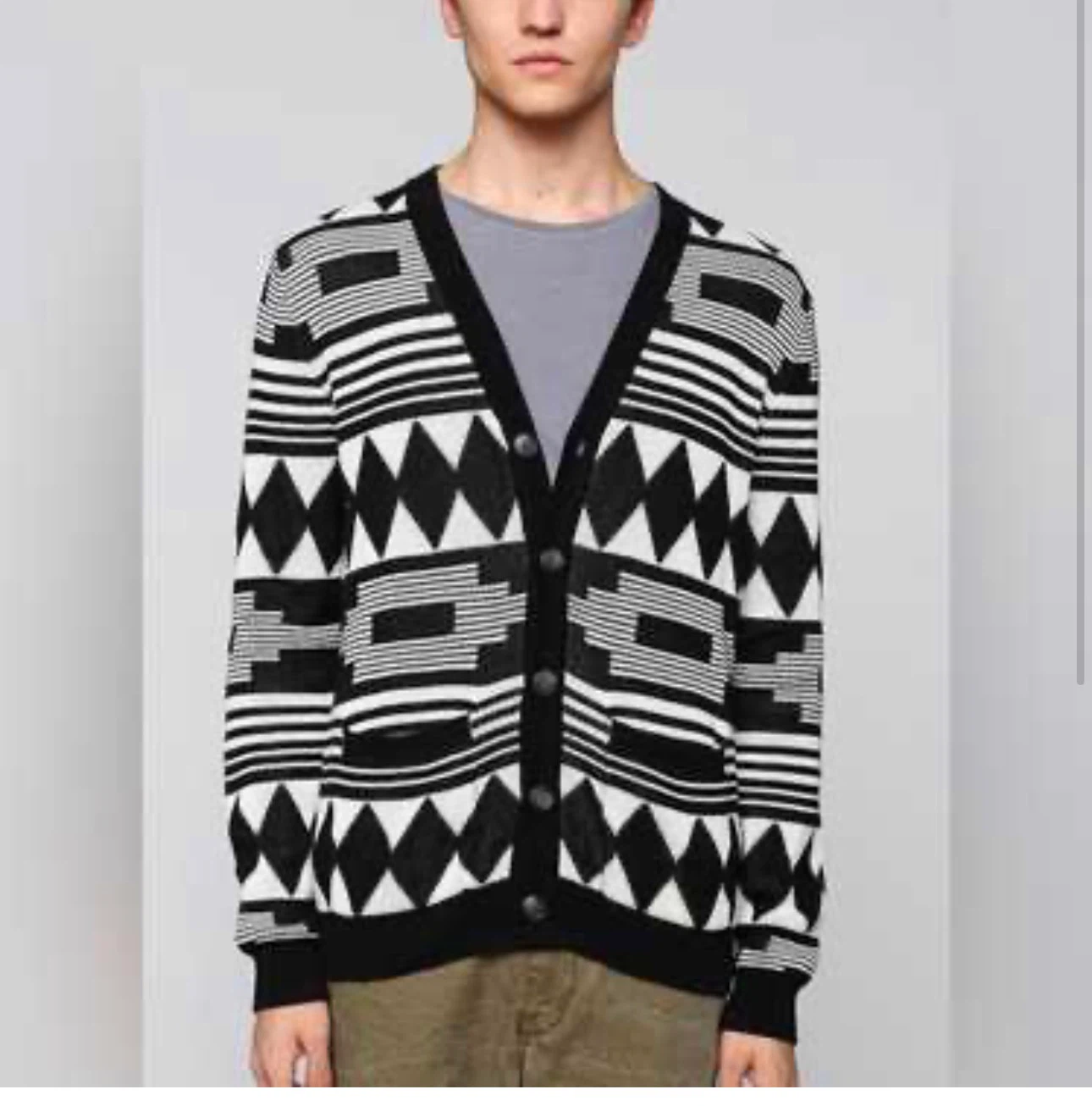 Koto Black & White Geometric Cardigan – Size L – $10