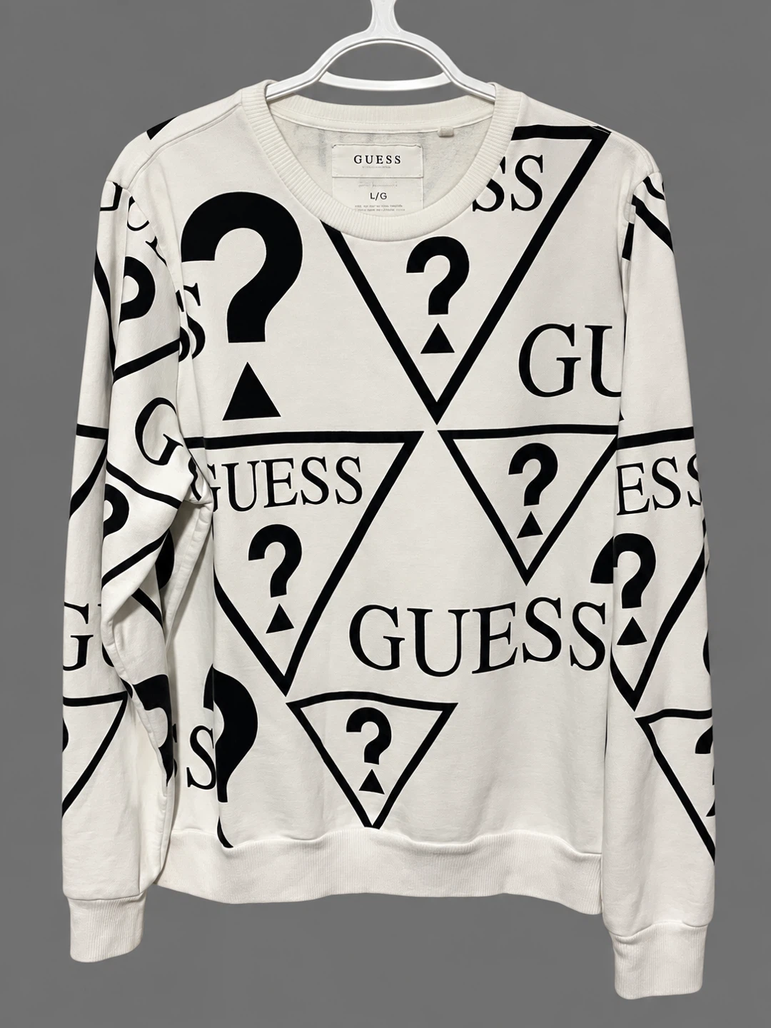 GUESS White and Black Logo Print Sweatshirt