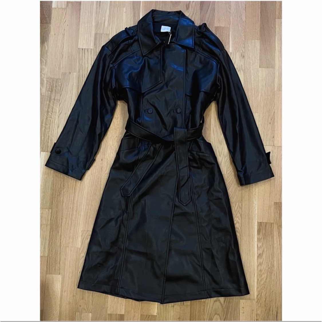 ANINE BING 2020 FINLEY FAUX LEATHER TRENCH COAT IN BLACK SZ SM - photo 2