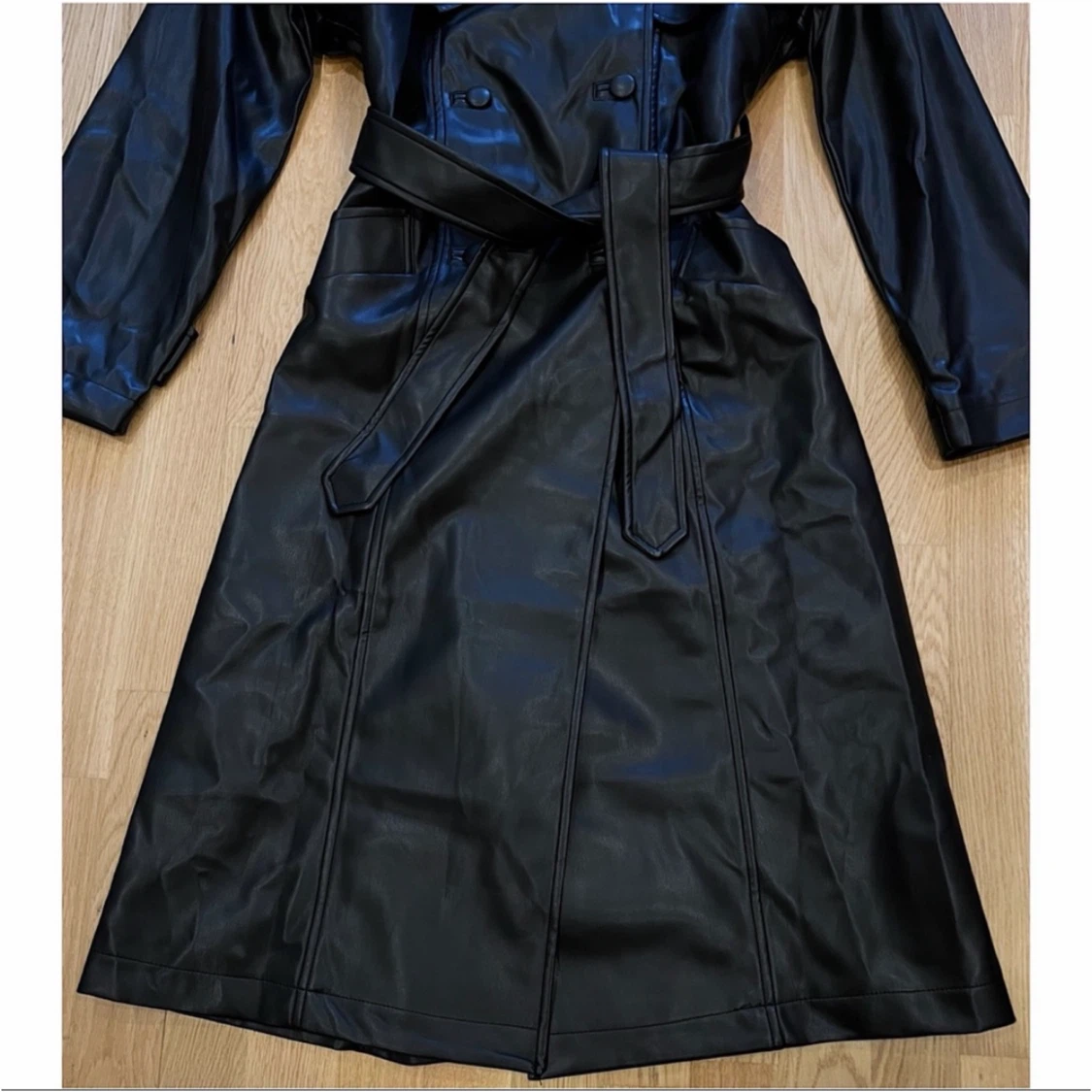 ANINE BING 2020 FINLEY FAUX LEATHER TRENCH COAT IN BLACK SZ SM - photo 3
