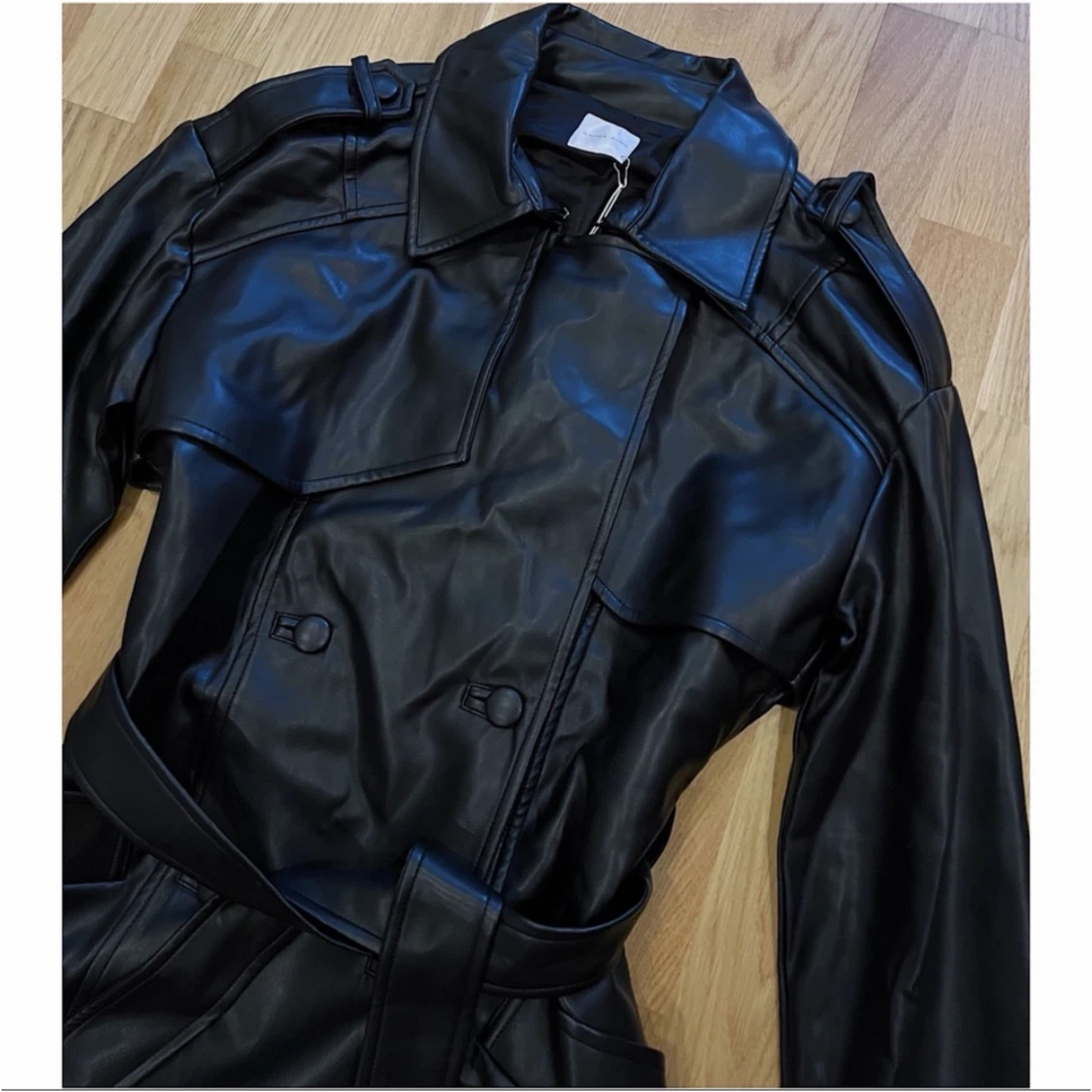 ANINE BING 2020 FINLEY FAUX LEATHER TRENCH COAT IN BLACK SZ SM - photo 4