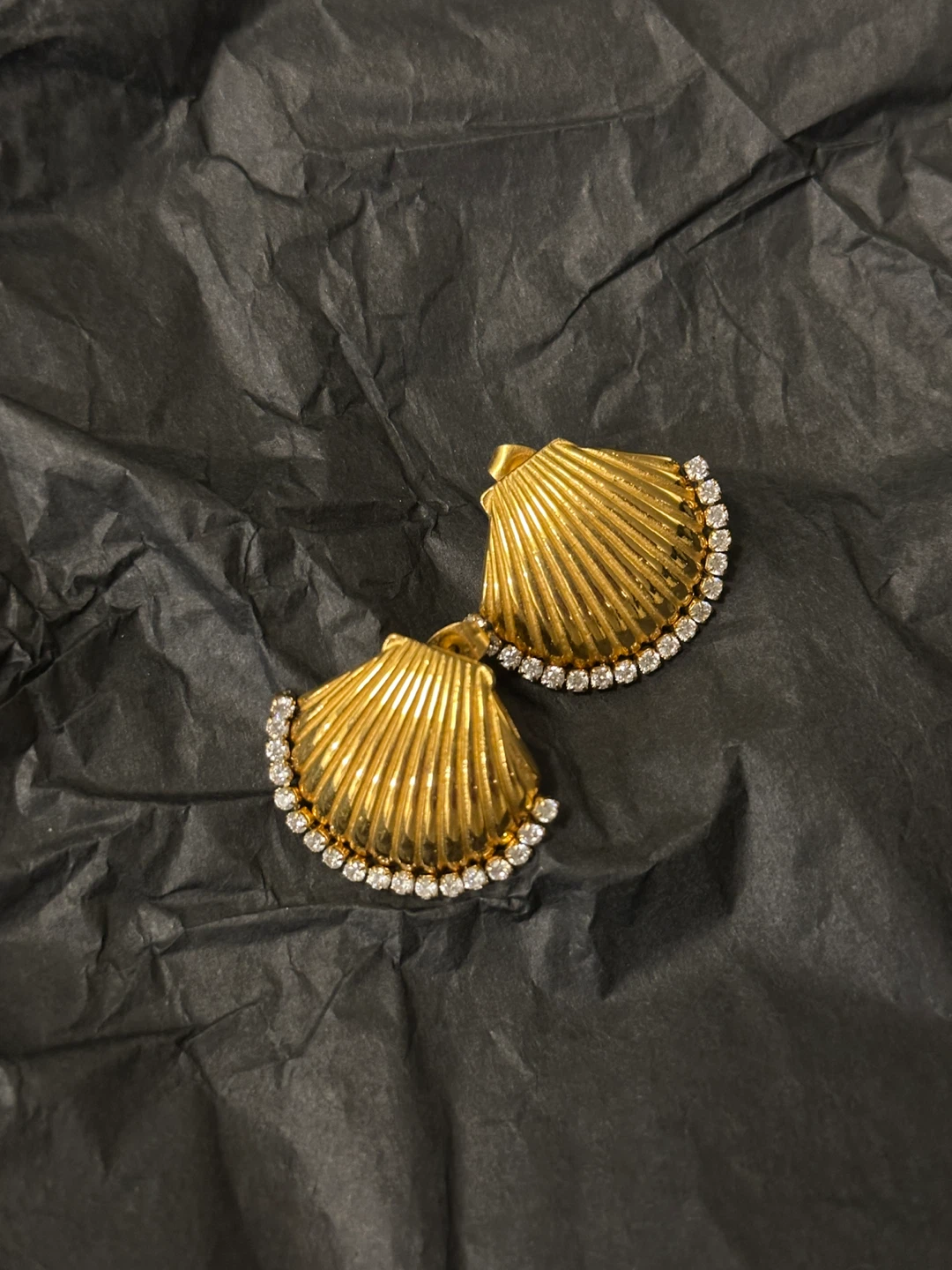 Gold-tone seashell stud earrings with crystals