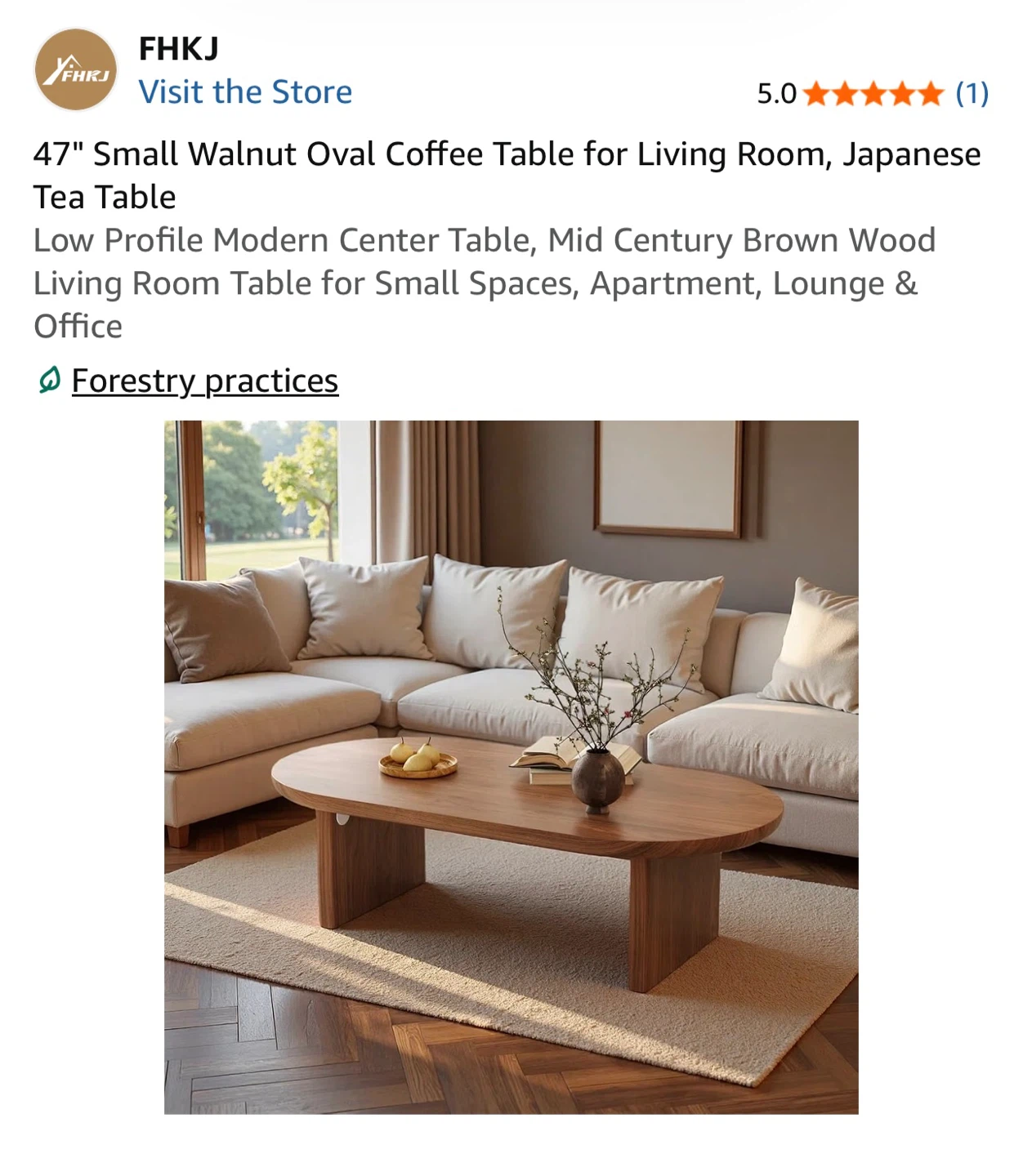 47" Small Walnut Oval Coffee Table for Living Room - photo 2