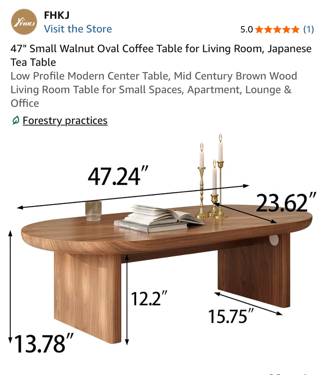 47" Small Walnut Oval Coffee Table for Living Room - photo 3