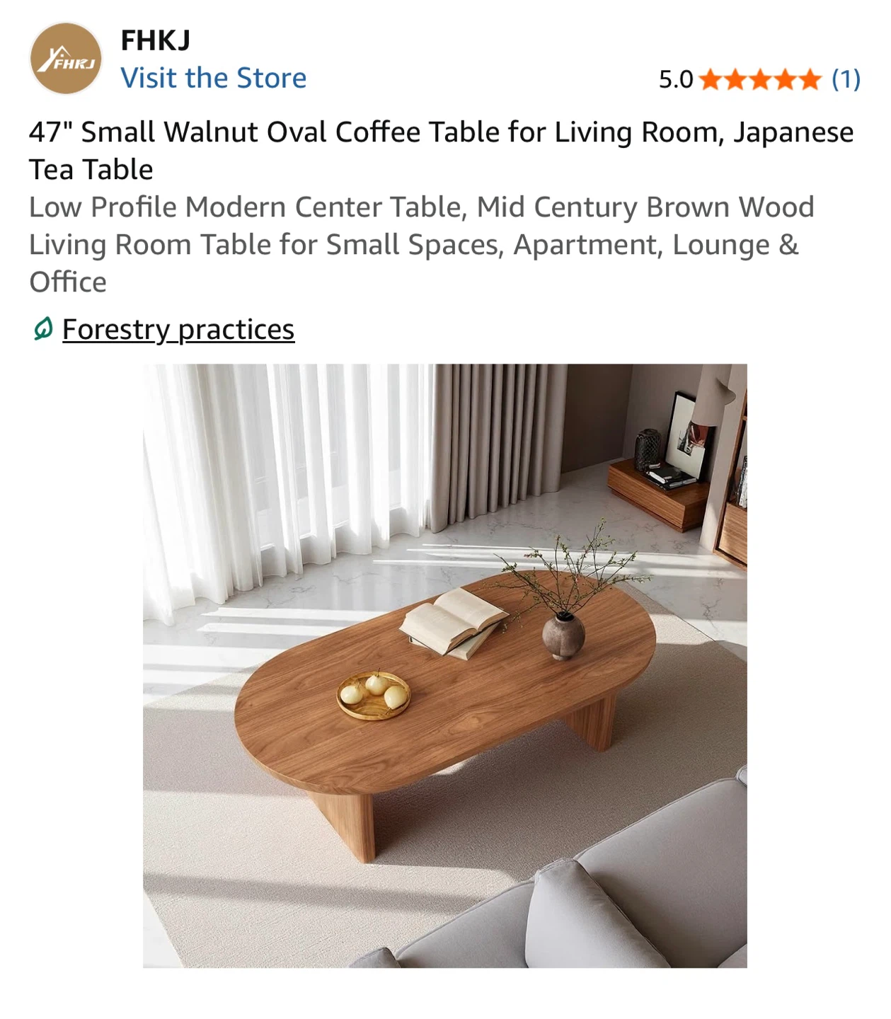 47" Small Walnut Oval Coffee Table for Living Room - photo 4