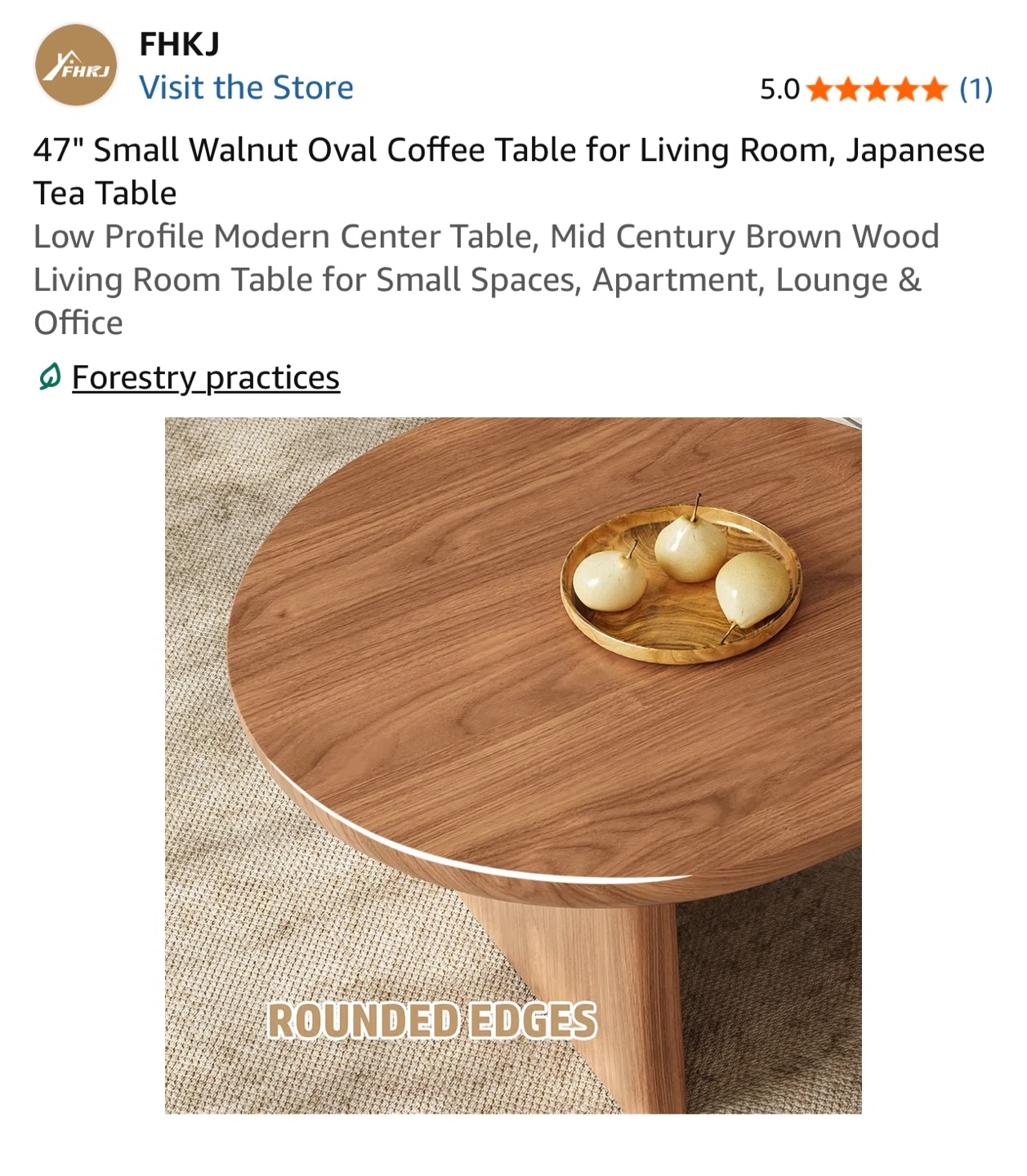 47" Small Walnut Oval Coffee Table for Living Room - photo 5