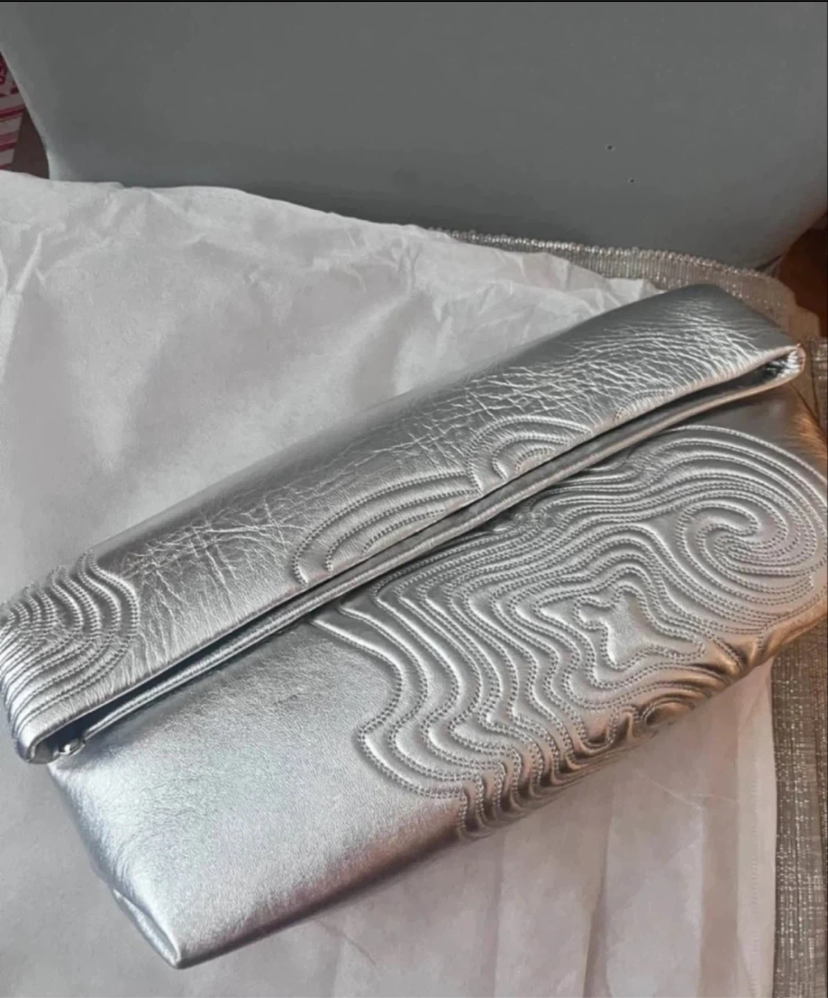 Silver Quilted Clutch Bag