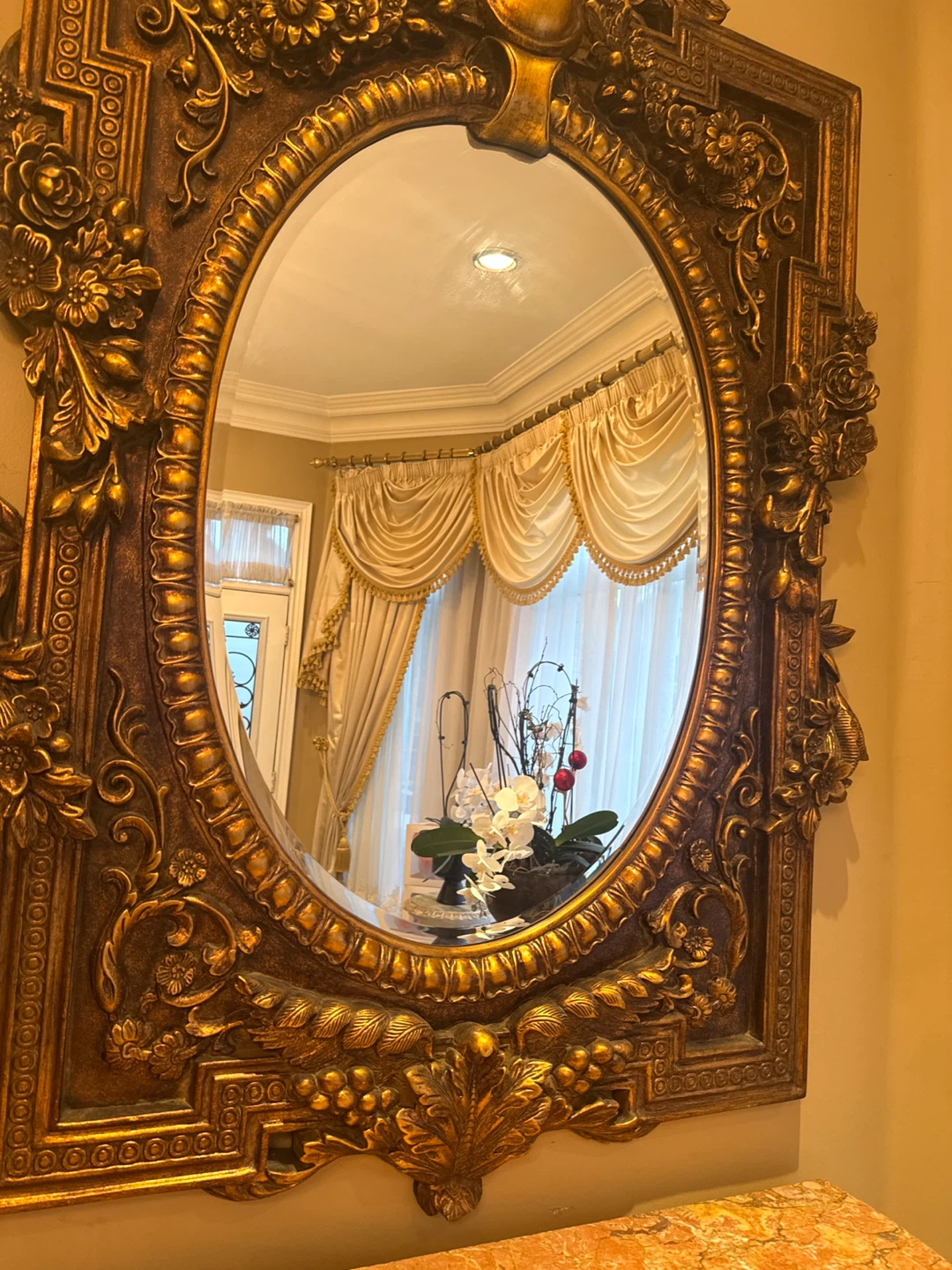 Large  Ornate Gold Oval Wall Mirror - photo 3