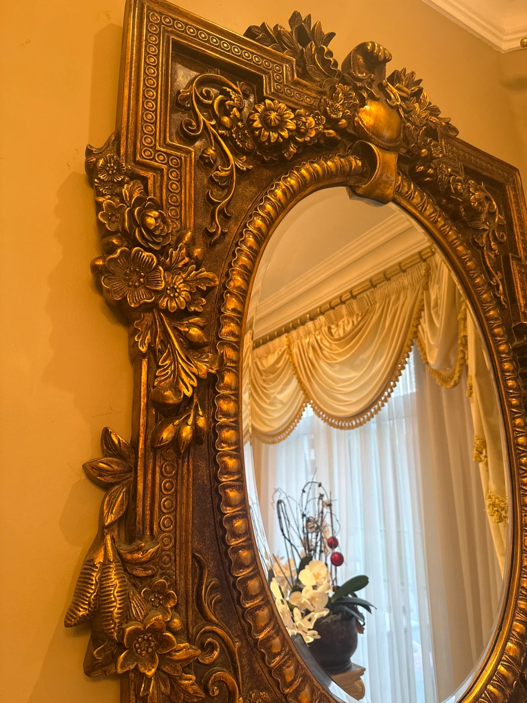 Large  Ornate Gold Oval Wall Mirror - photo 2