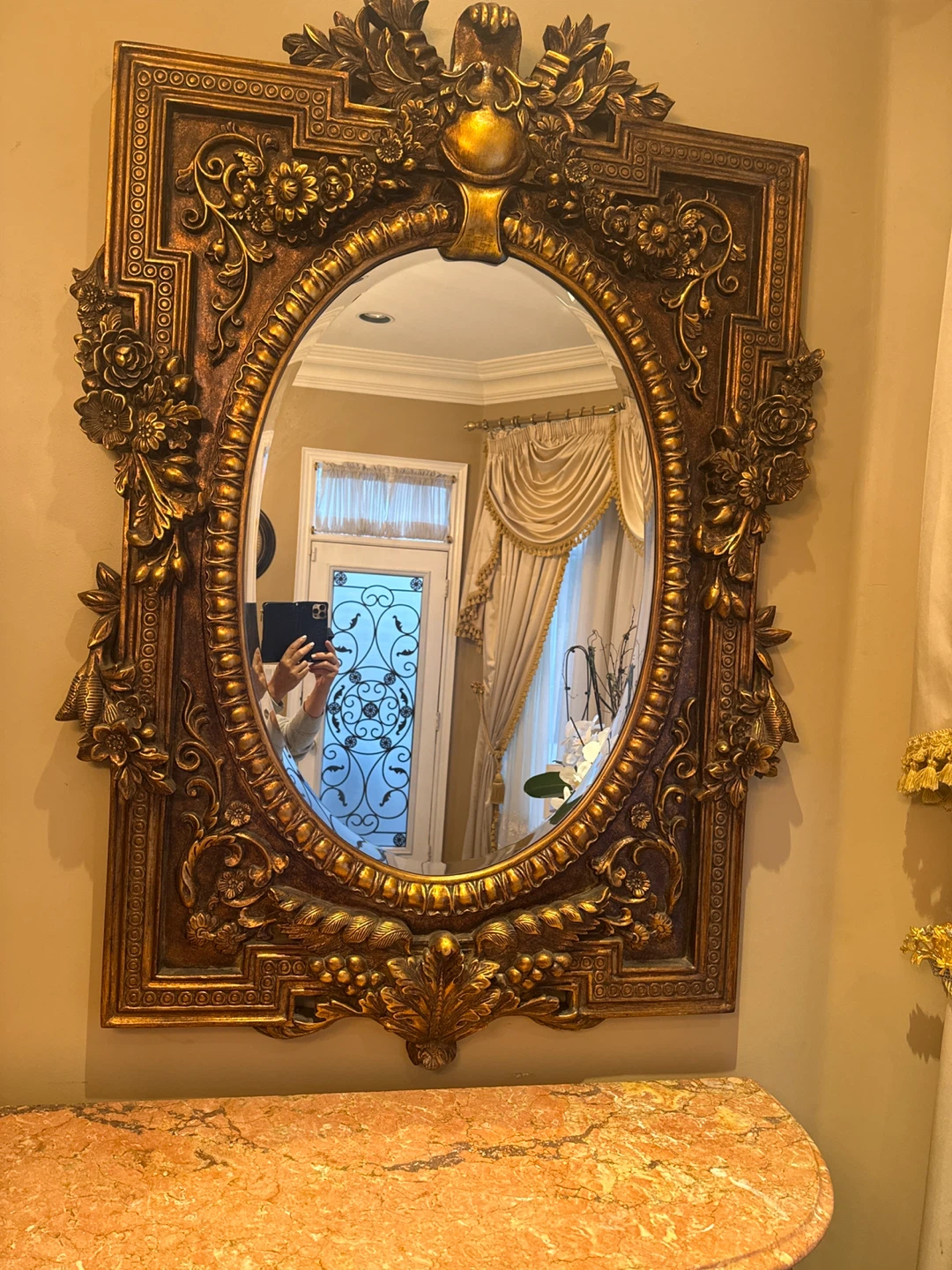 Large  Ornate Gold Oval Wall Mirror