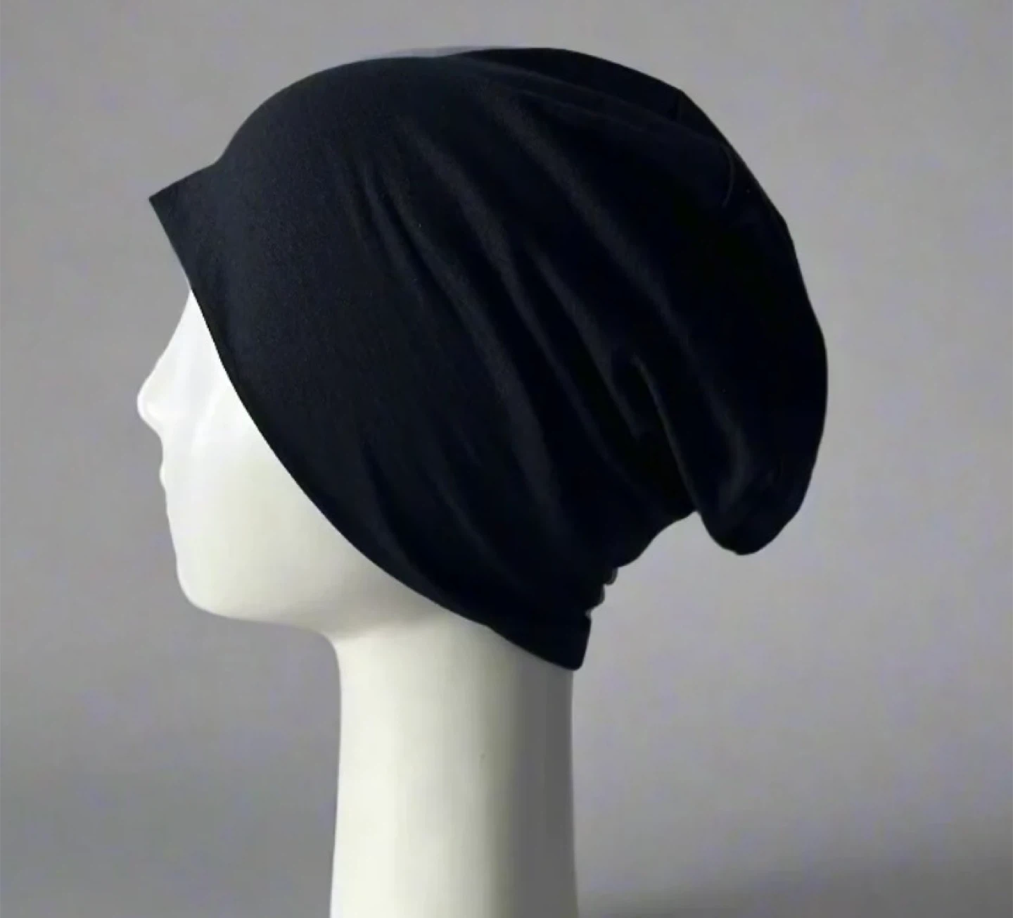 Black Cotton Slouchy Beanie