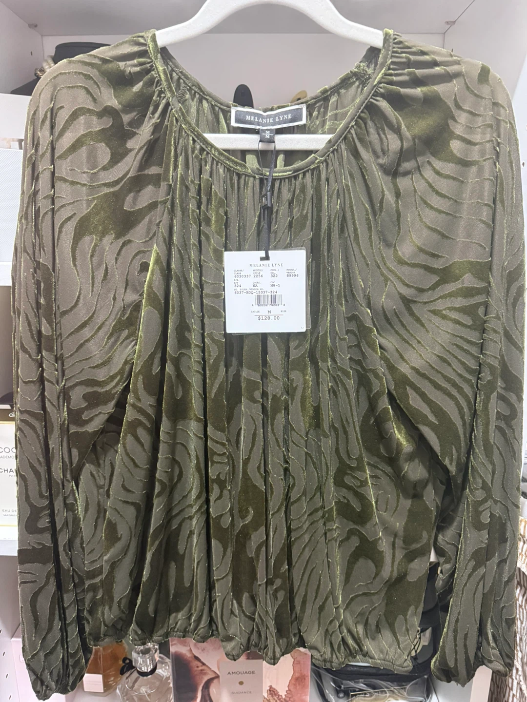 Melanie Lyne Green Velvet Patterned Blouse