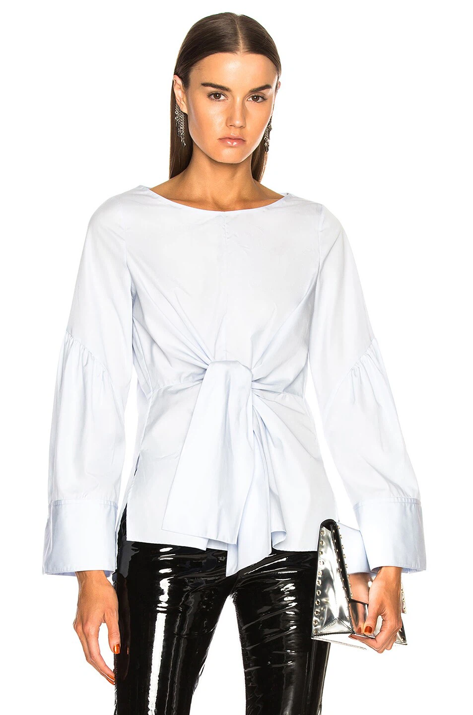 3.1 Philip Lim Light blue front-tie long sleeve blouse - photo 5