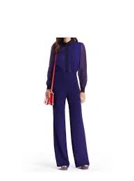 Diane Von Furstenberg Navy Blue Long Sleeve Silk Jumpsuit - photo 2