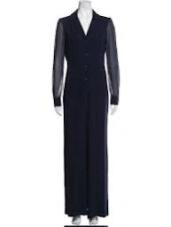 Diane Von Furstenberg Navy Blue Long Sleeve Silk Jumpsuit - photo 4