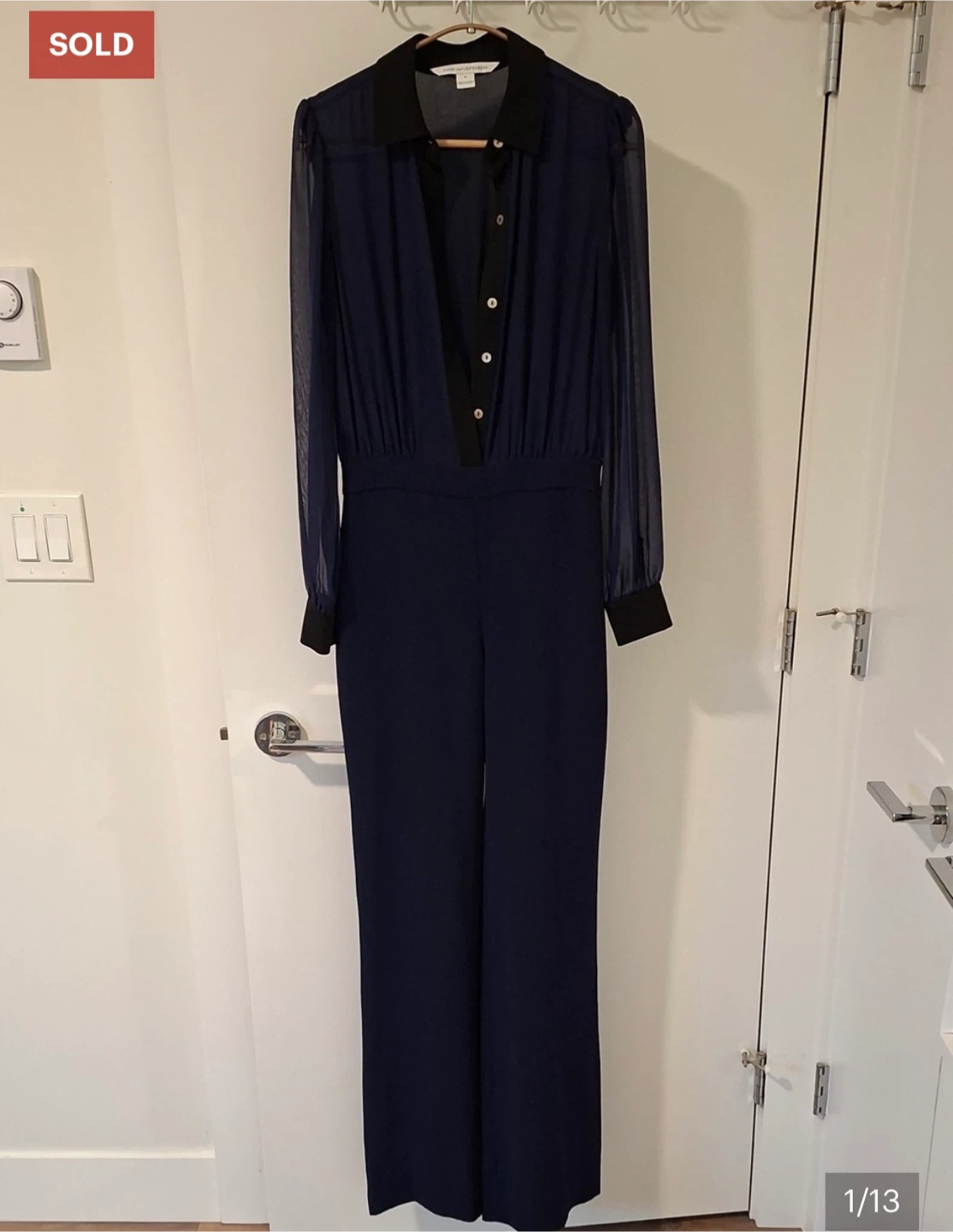 Diane Von Furstenberg Navy Blue Long Sleeve Silk Jumpsuit - photo 5