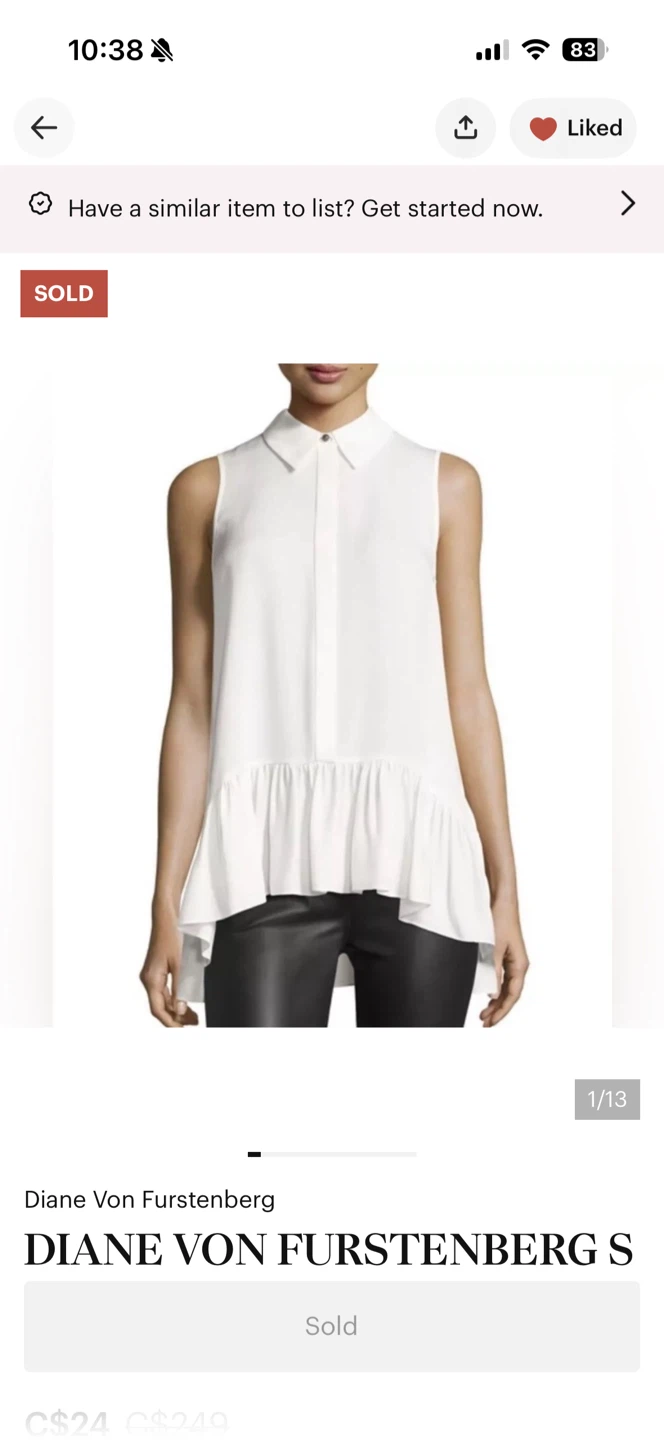 Diane Von Furstenberg Sleeveless Ruffle Blouse