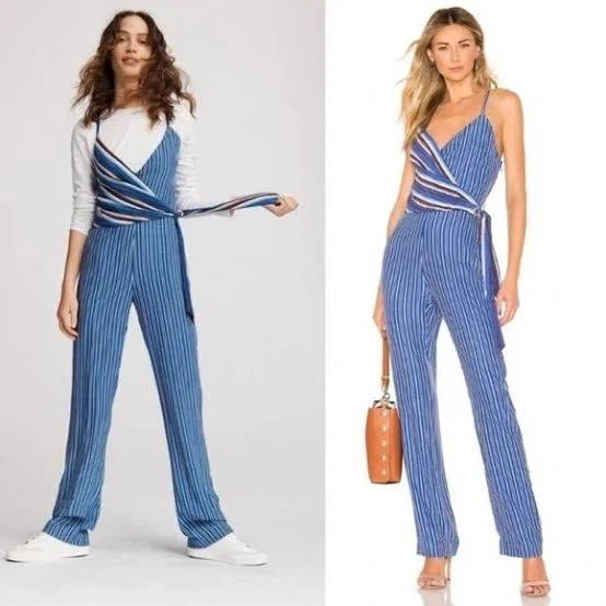 Rag & Bone Blue Striped Silk Wrap Jumpsuit - photo 4