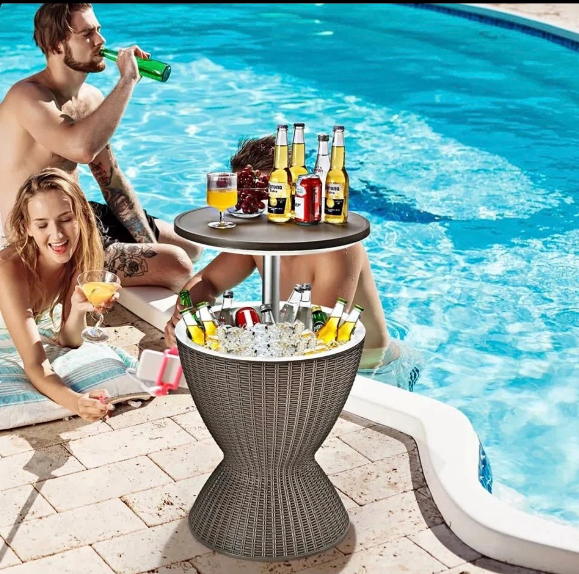 Outdoor Wicker-Style Drink Cooler and Table - photo 5