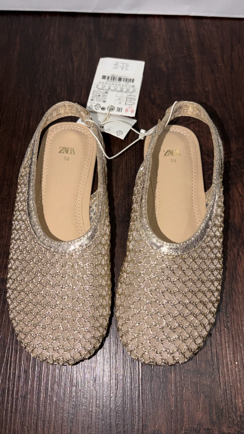 Kids ZARA Gold Mesh Slingback Flats