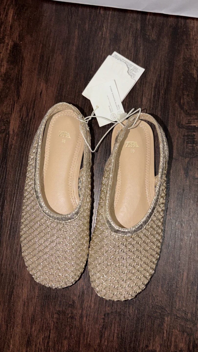 Kids ZARA Gold Mesh Slingback Flats - photo 2
