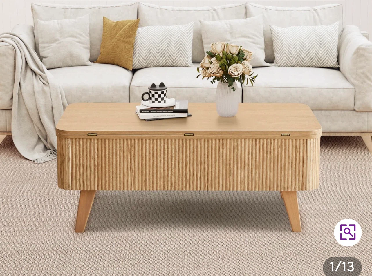 Natural Wood Lift-Top Coffee Table