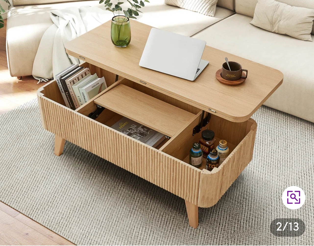 Natural Wood Lift-Top Coffee Table - photo 2