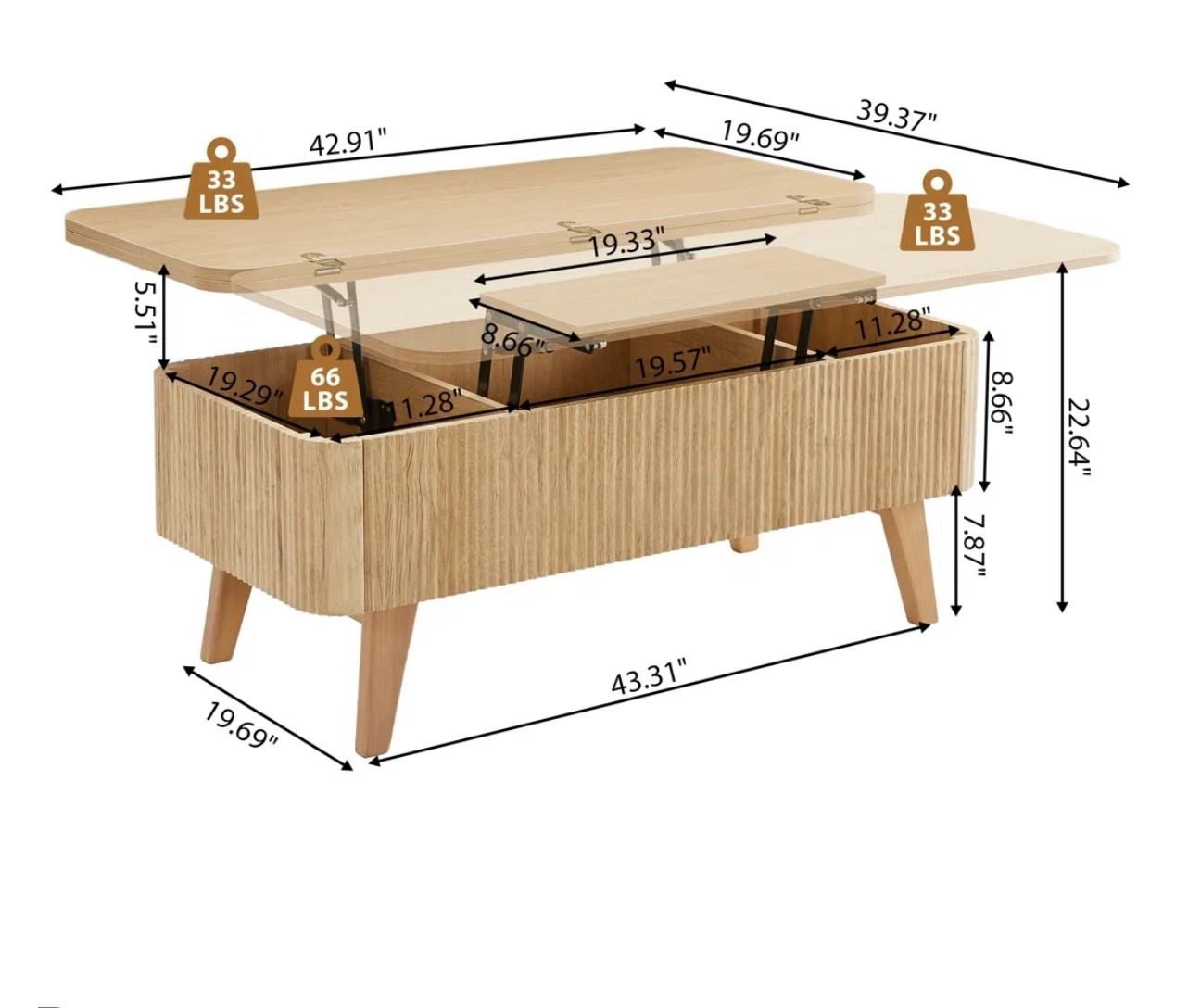 Natural Wood Lift-Top Coffee Table - photo 4