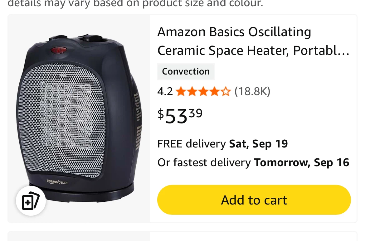 Amazon Basics Oscillating Ceramic Space Heater