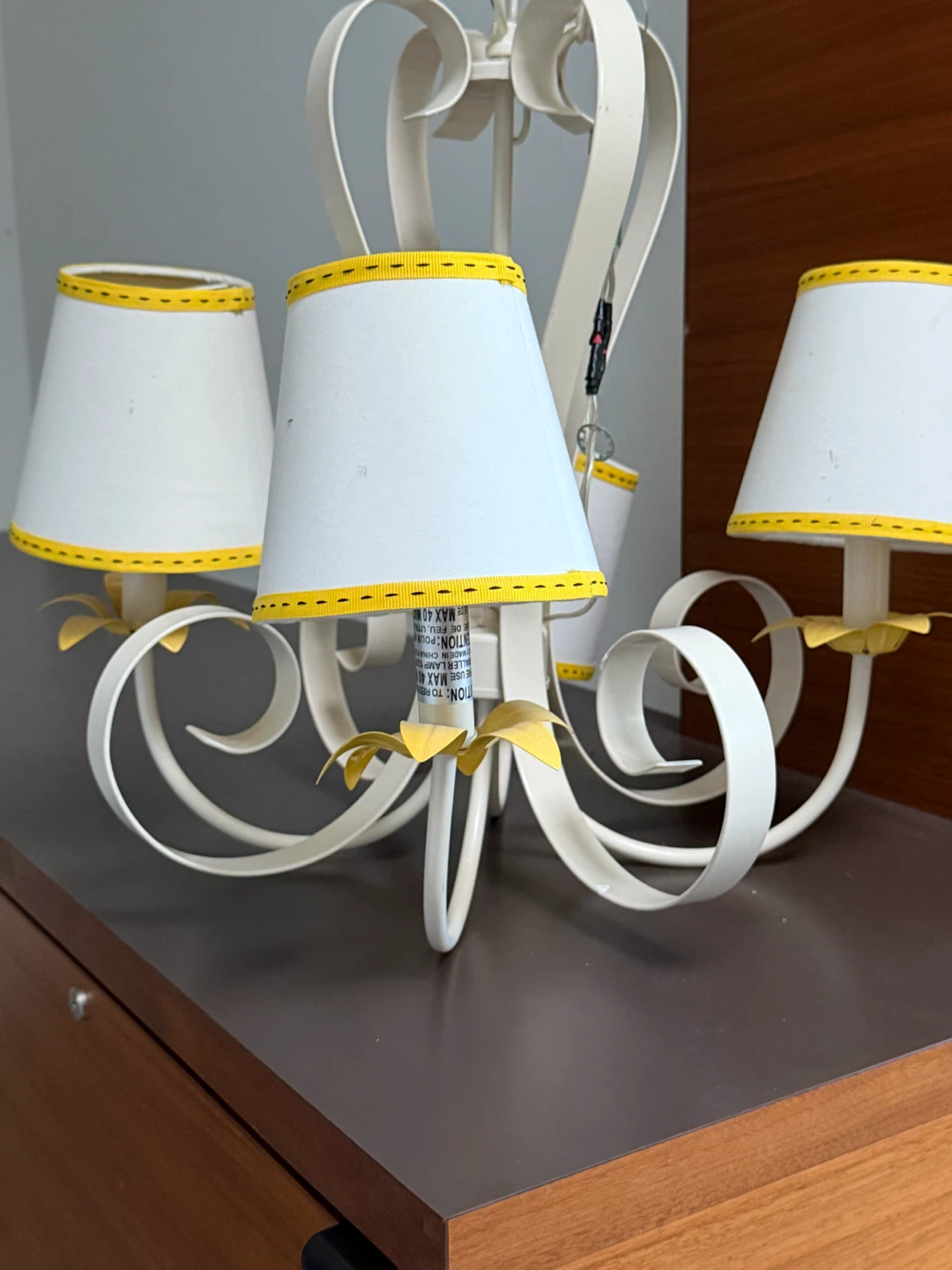 Pottery barn kids Cream and yellow metal chandelier
