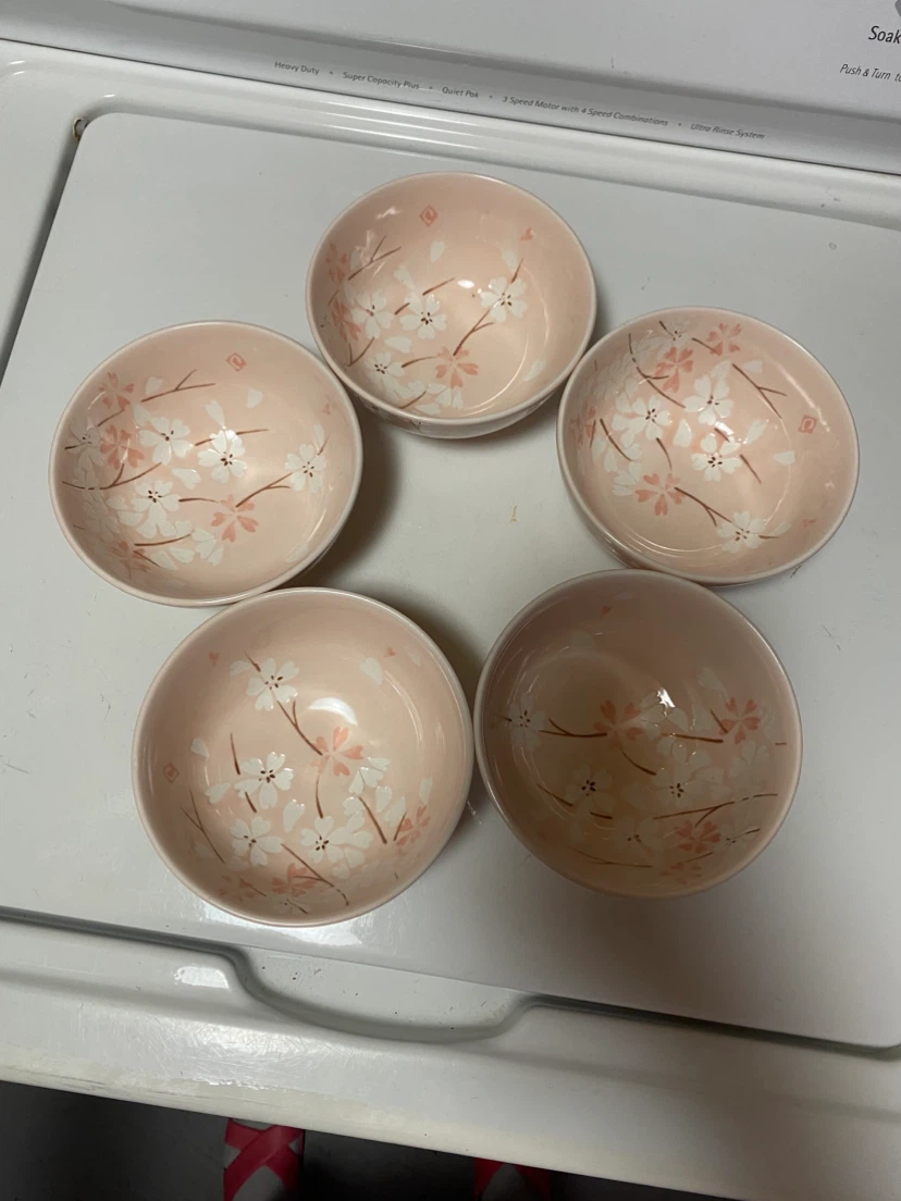 Set of 5 EMF Pink Cherry Blossom Bowls