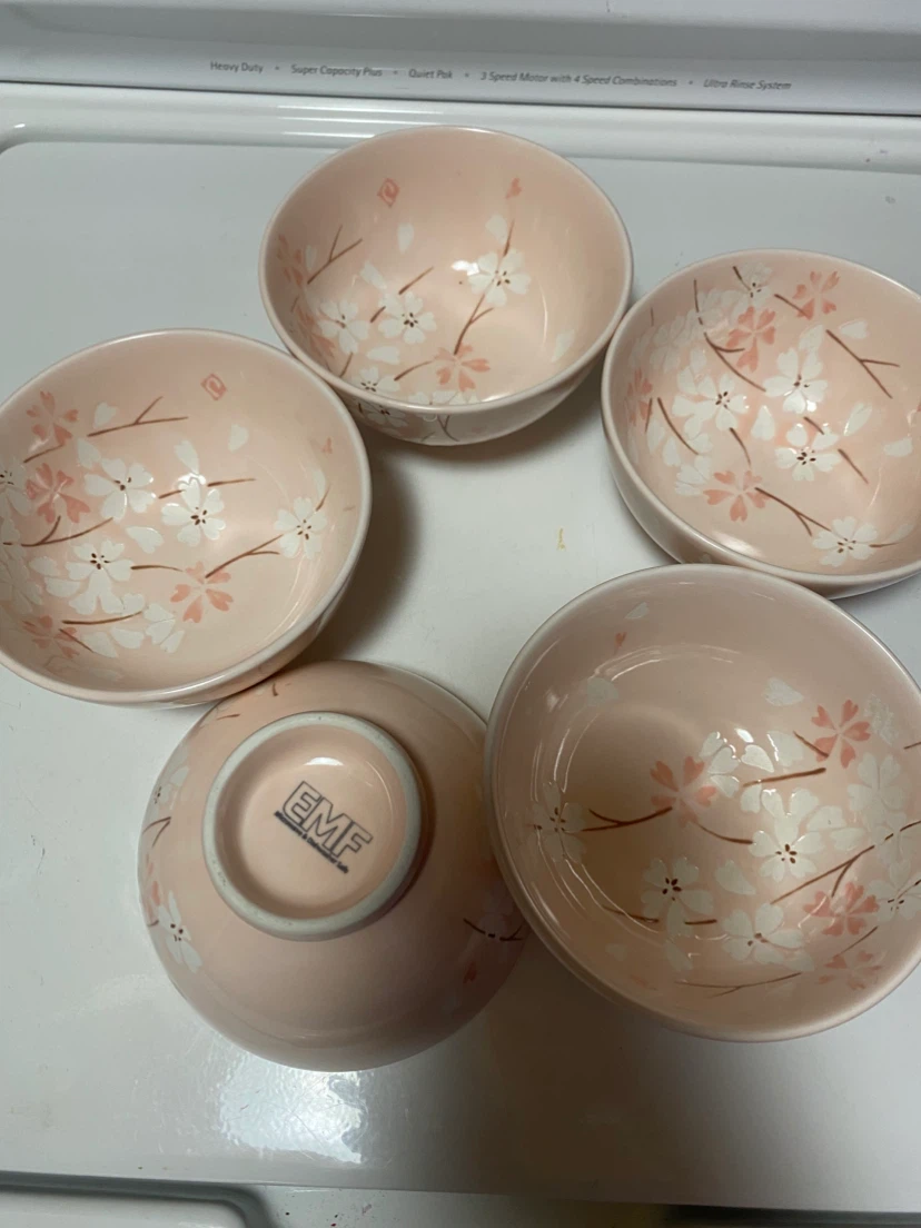 Set of 5 EMF Pink Cherry Blossom Bowls - photo 3